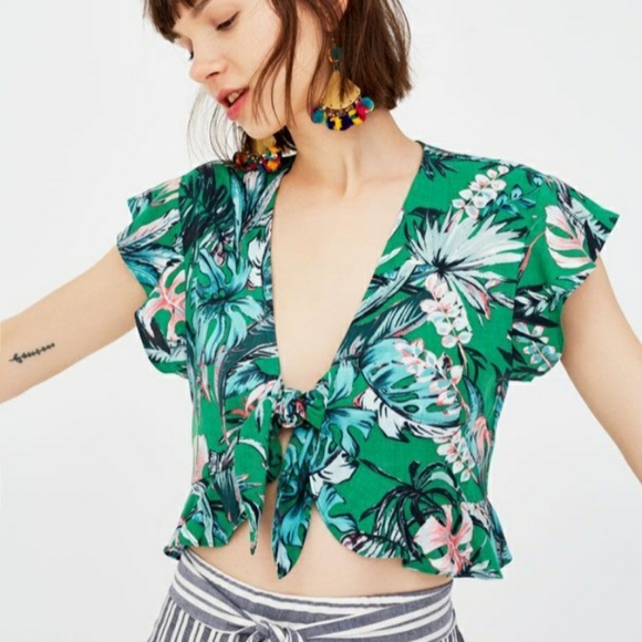 ● Union Bay | Tropical Blouse Crop Cover Up Top - Picture 1 of 13